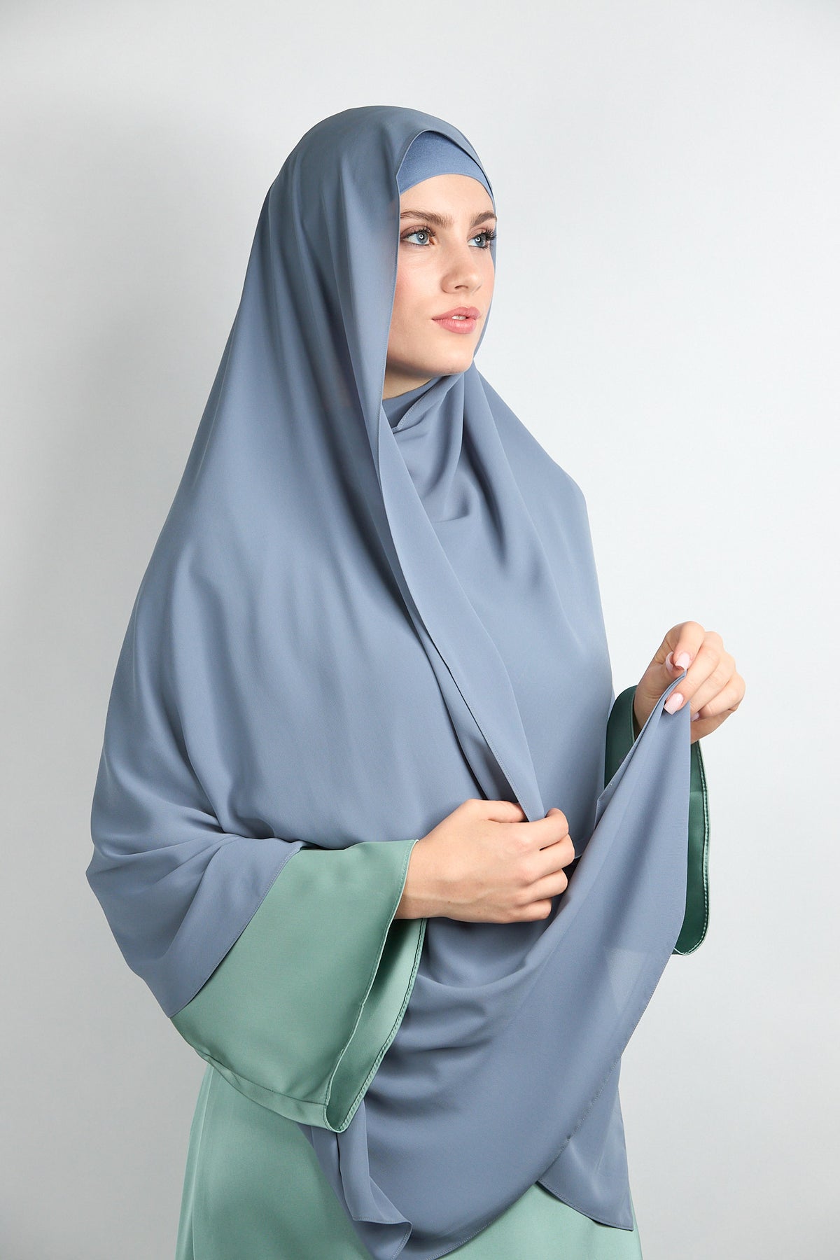 Diamond Chiffon Hijab with Matching Undercap Blue Gray 