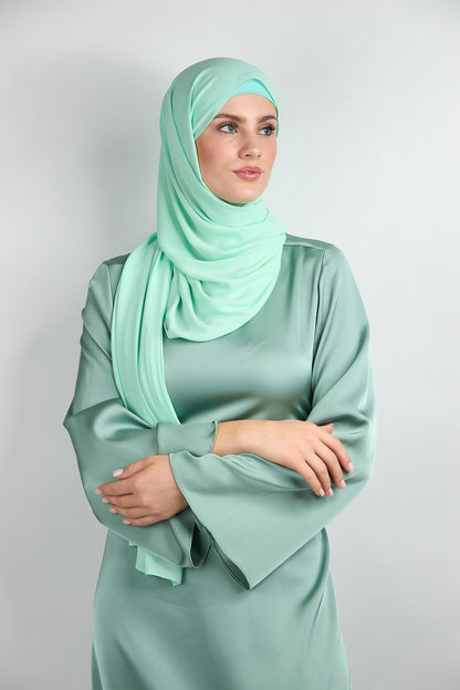 Diamond Chiffon Hijab with Matching Undercap Light Green 