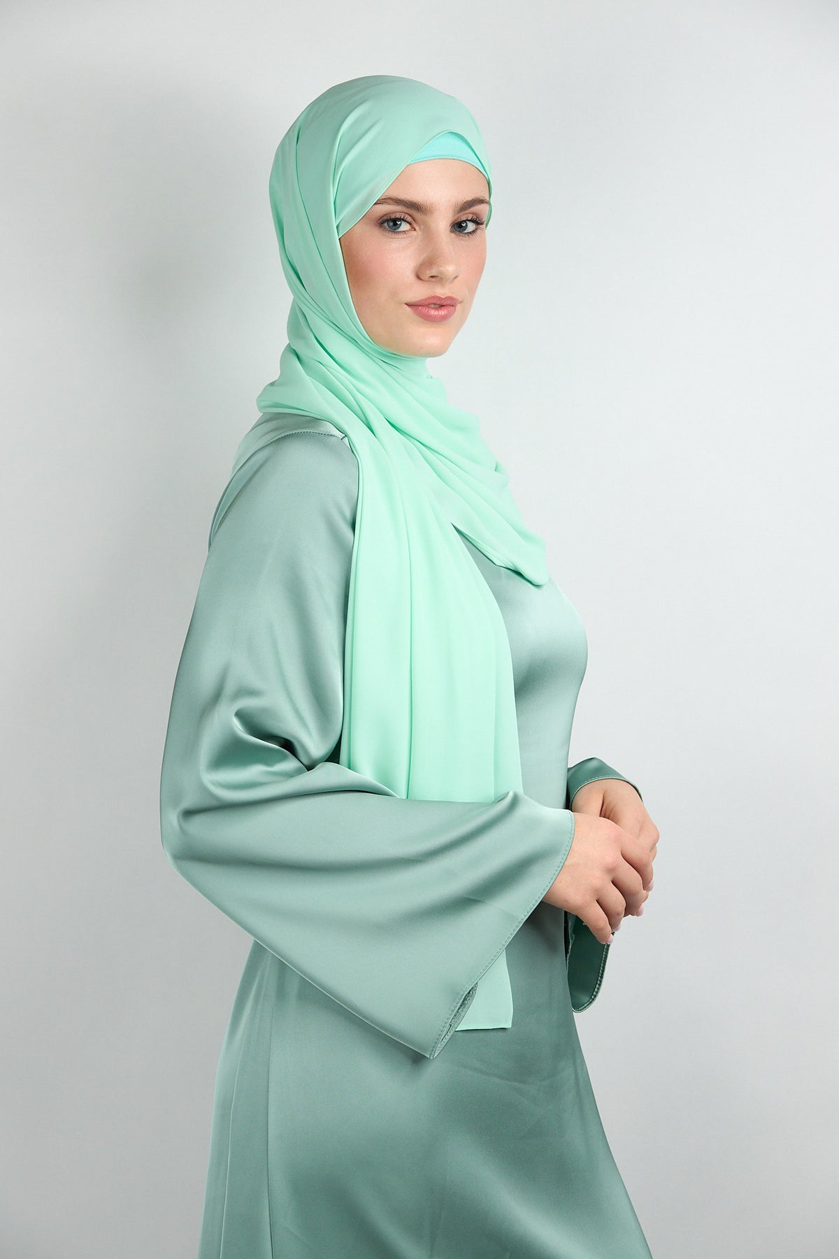 Diamond Chiffon Hijab with Matching Undercap Light Green 