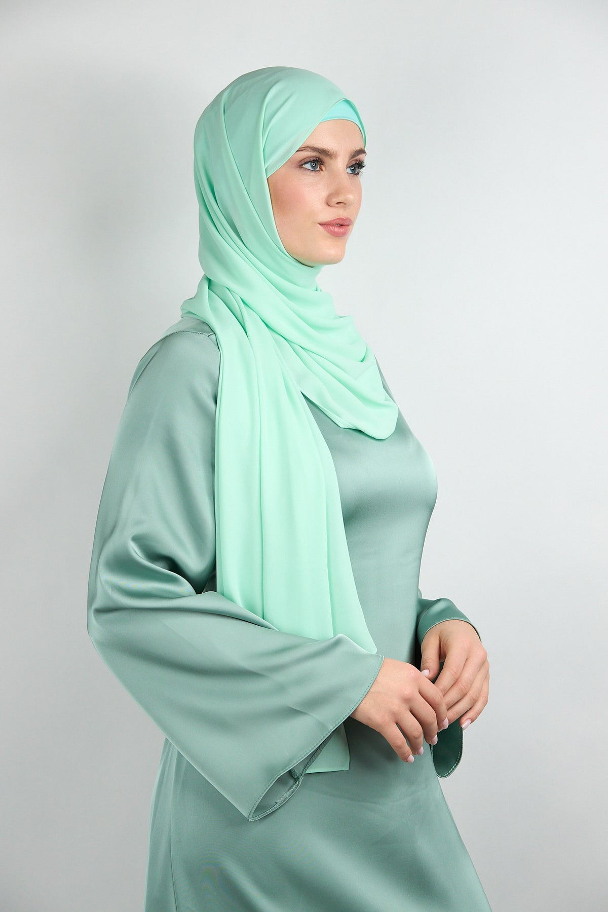 Diamond Chiffon Hijab with Matching Undercap Light Green 