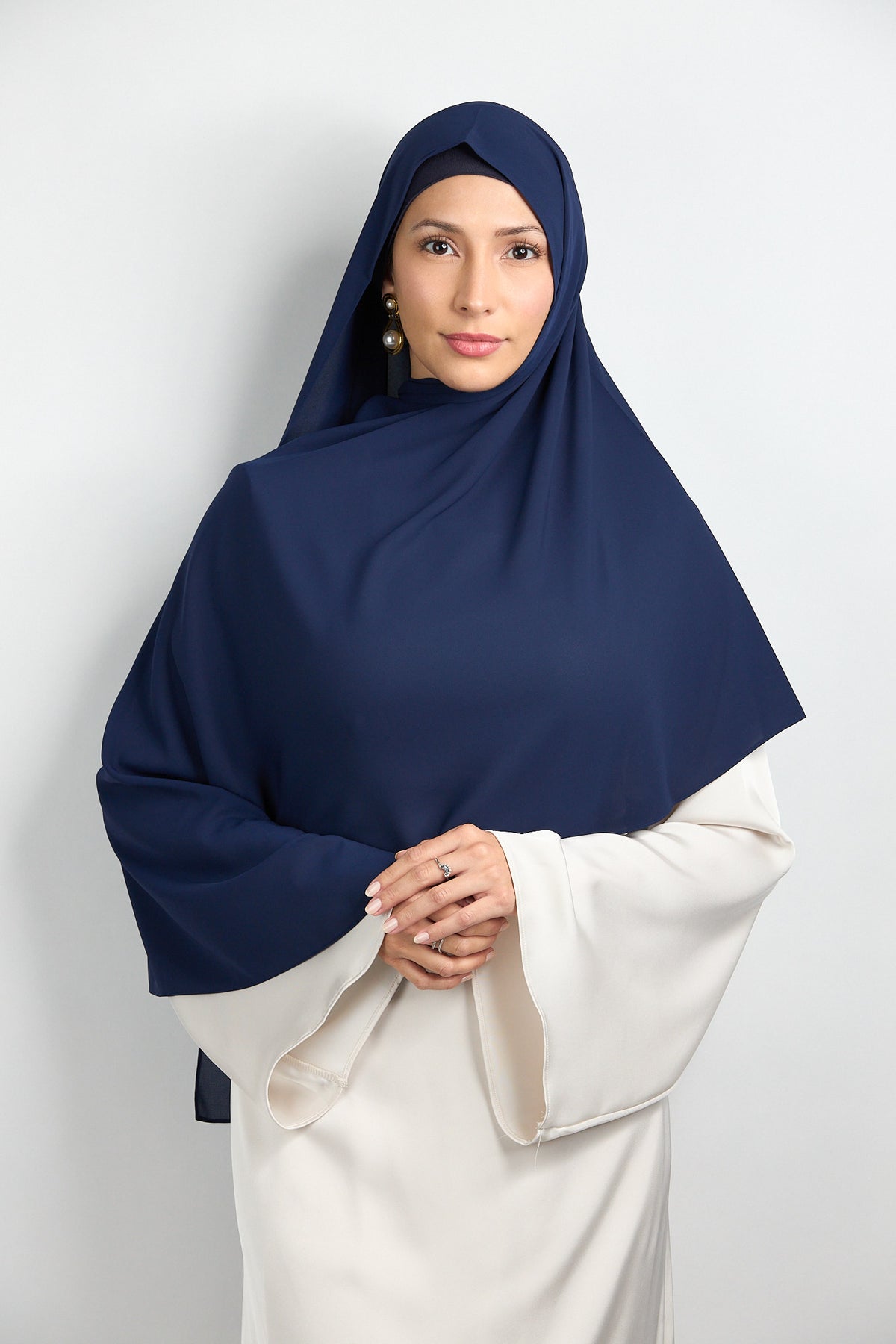 Diamond Chiffon Hijab with Matching Undercap Navy Blue 2 