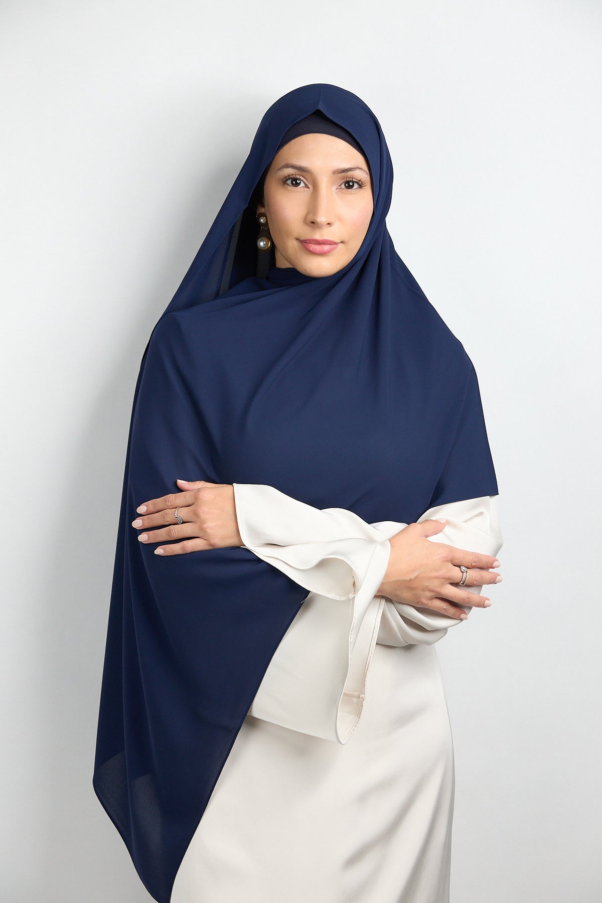 Diamond Chiffon Hijab with Matching Undercap Navy Blue 2 