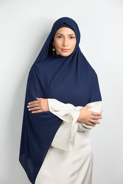 Diamond Chiffon Hijab with Matching Undercap Navy Blue 2 