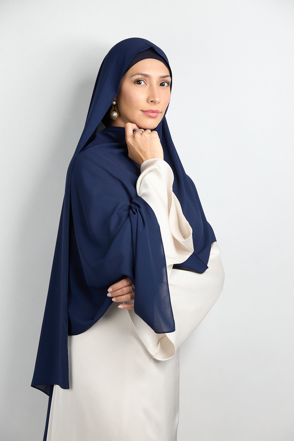 Diamond Chiffon Hijab with Matching Undercap Navy Blue 2 