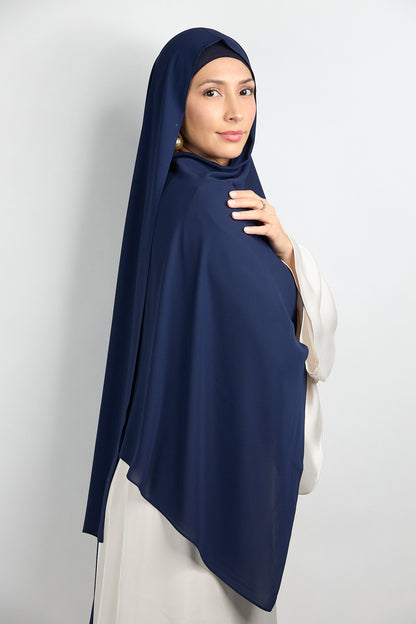 Diamond Chiffon Hijab with Matching Undercap Navy Blue 2 