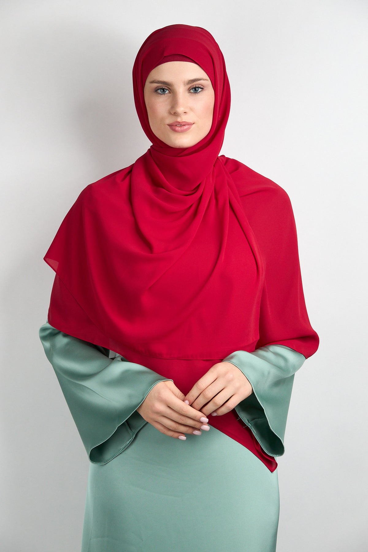 Diamond Chiffon Hijab with Matching Undercap Light Red 