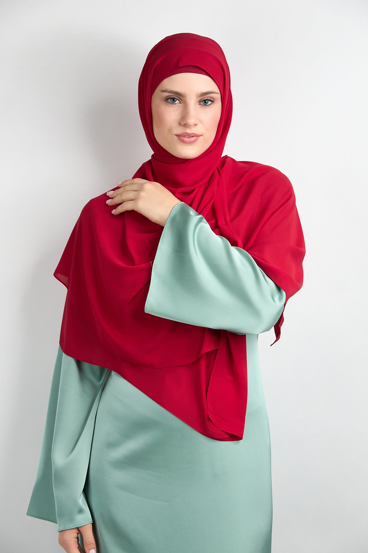 Diamond Chiffon Hijab with Matching Undercap Light Red 