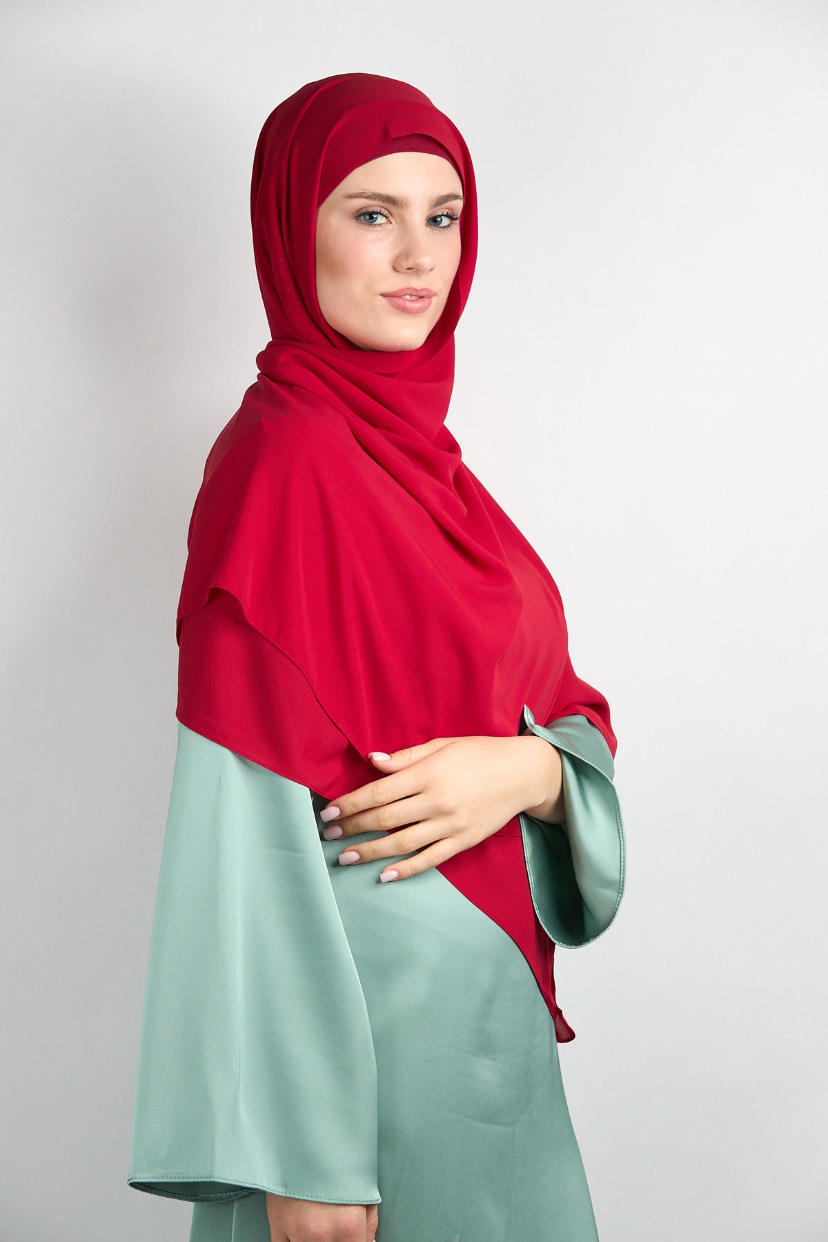 Diamond Chiffon Hijab with Matching Undercap Light Red 
