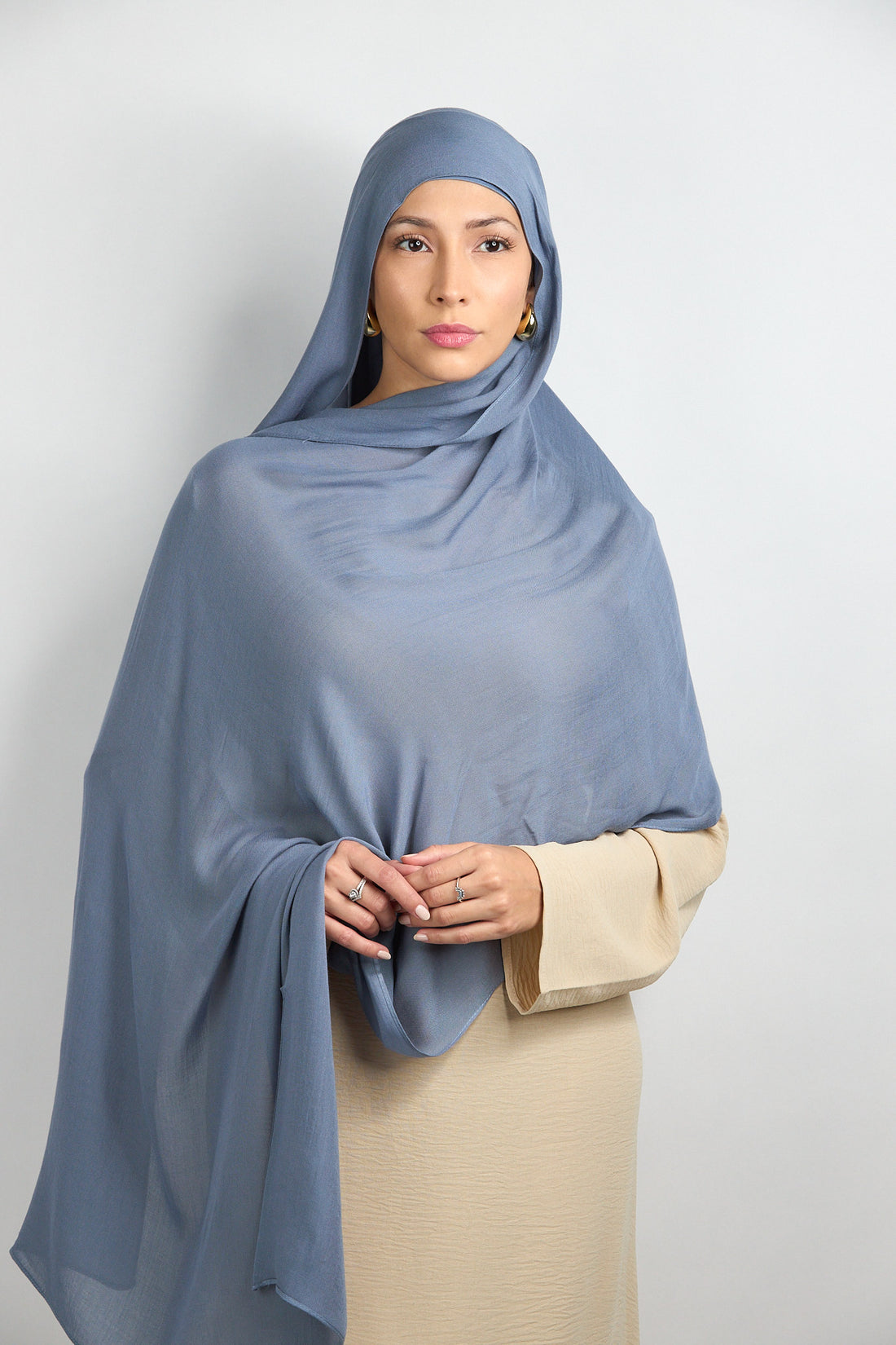 Modal Hijab With Matching Undercap Dark Baby Blue 