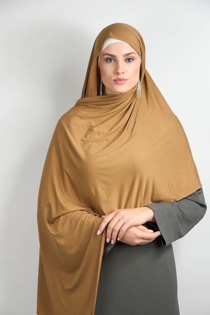 Bamboo Jersey Hijab Mustard Brown 
