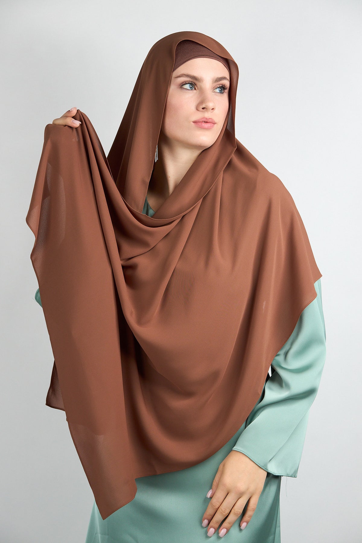 Diamond Chiffon Hijab with Matching Undercap Brown 