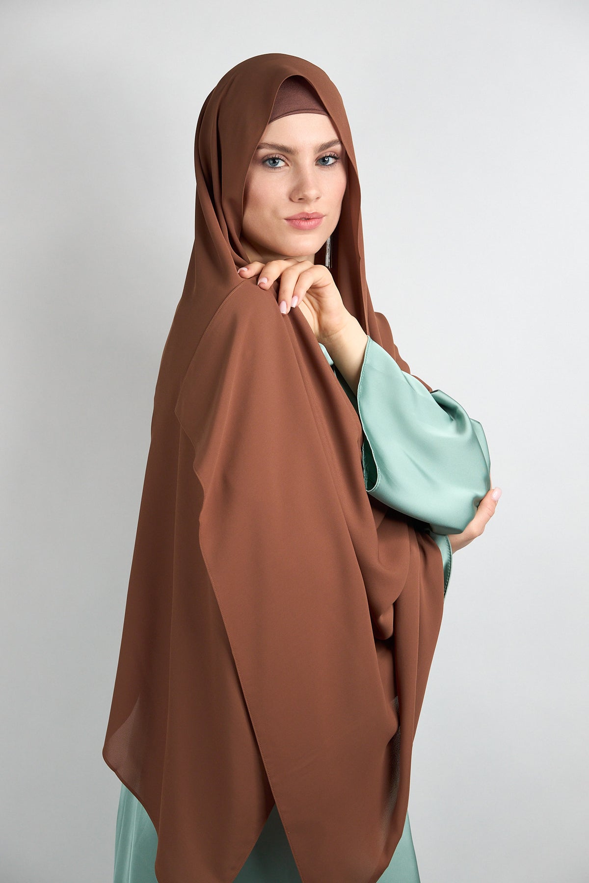 Diamond Chiffon Hijab with Matching Undercap Brown 