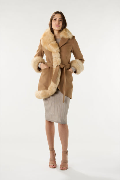 Short Camel Real Authentic Fox Fur Coat