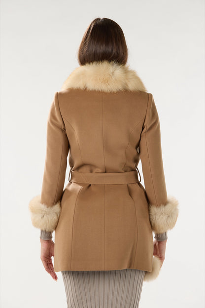 Short Camel Real Authentic Fox Fur Coat