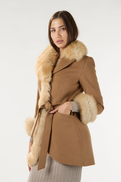 Short Camel Real Authentic Fox Fur Coat