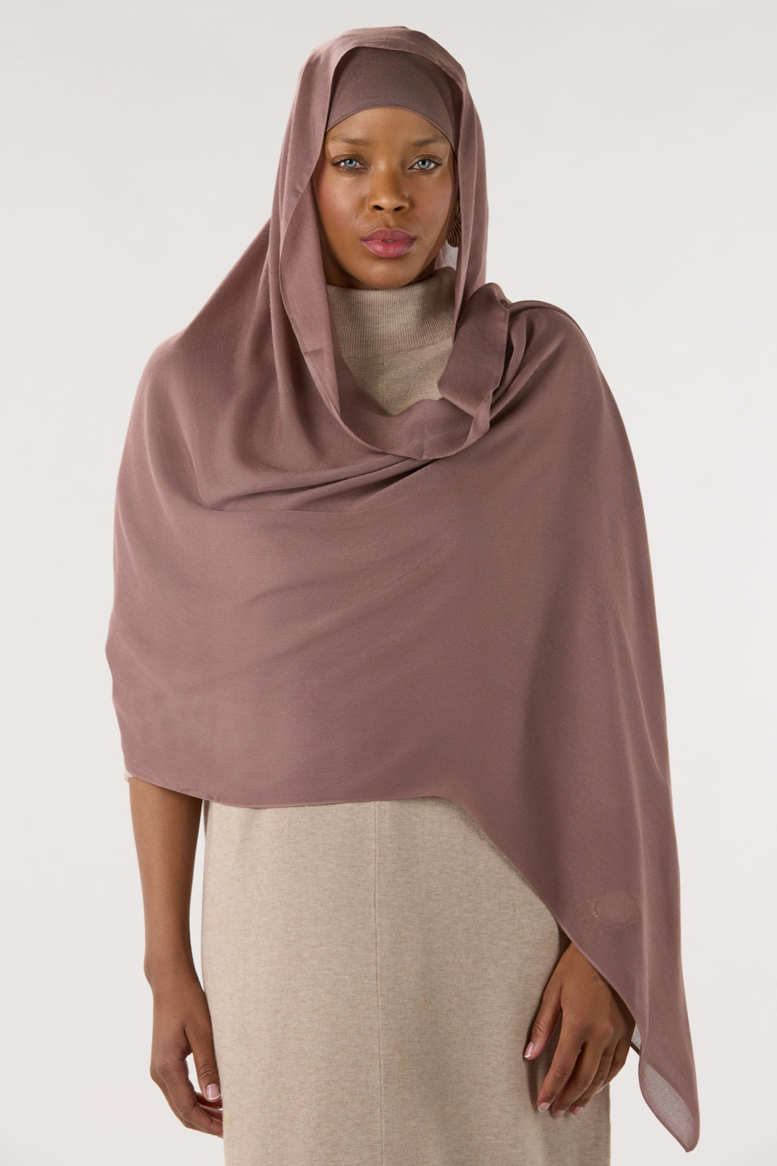 Dark Saddale Modal Hijab With Undercap