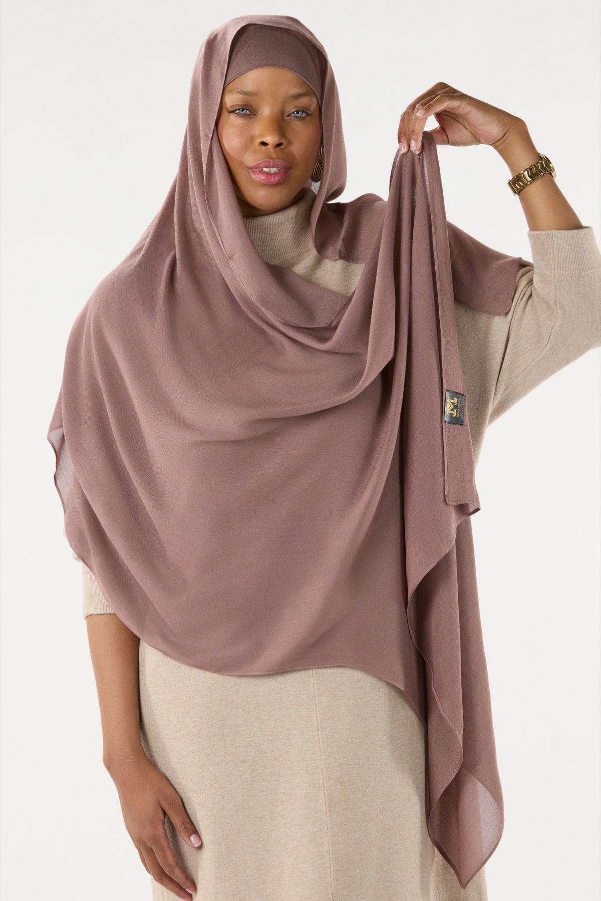 Dark Saddale Modal Hijab With Undercap