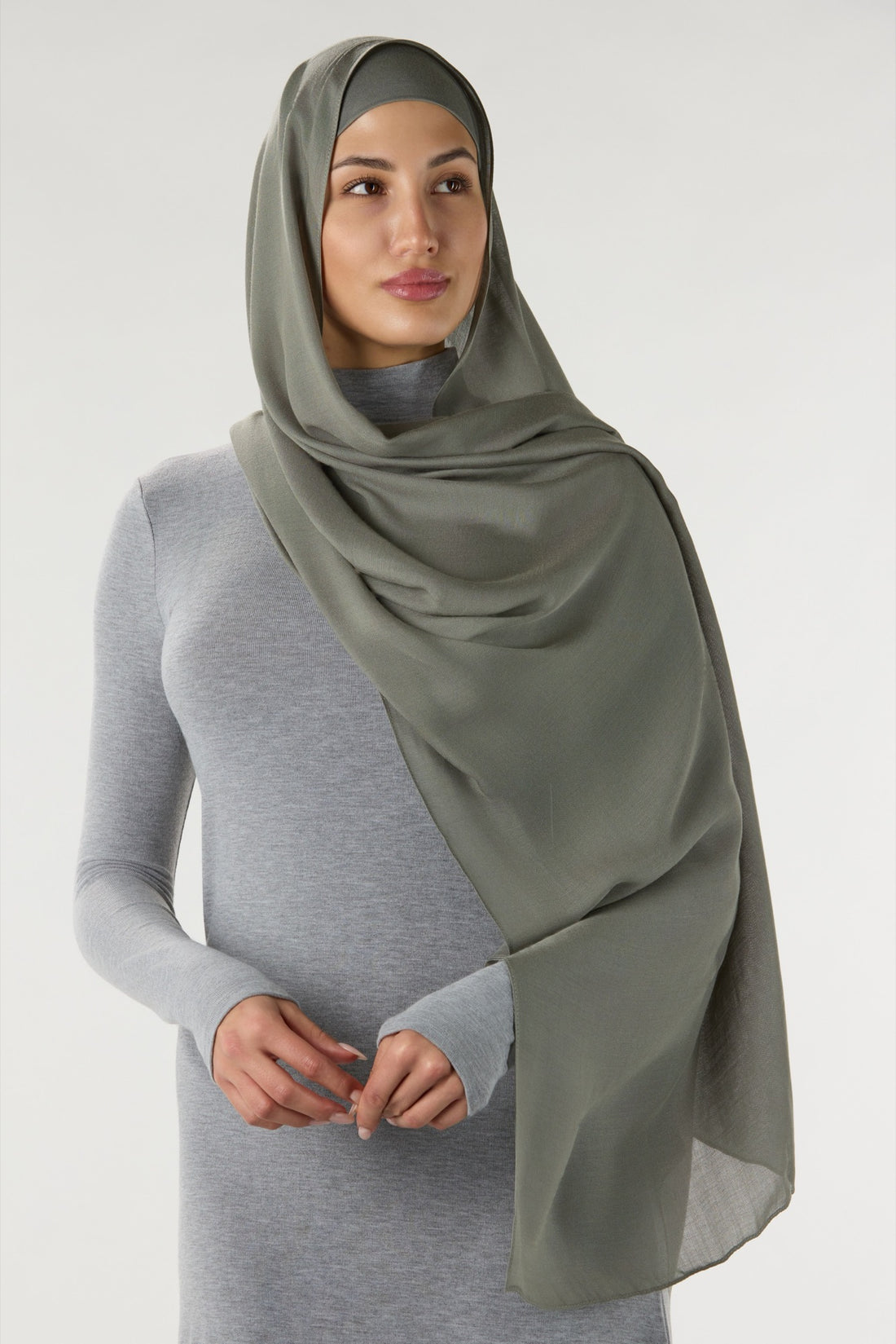 Modal Hijab With Matching Undercap Dark Sage Green 
