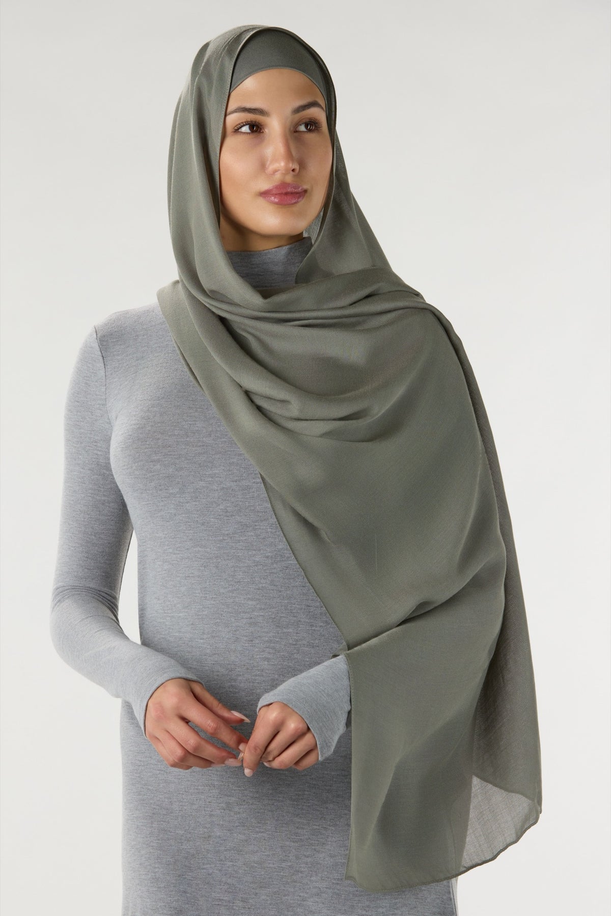 Modal Hijab With Matching Undercap Dark Sage Green 