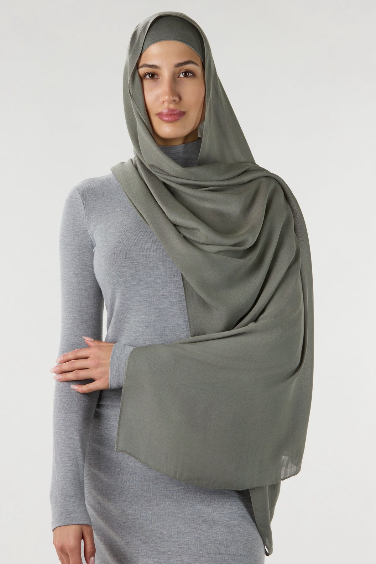 Modal Hijab With Matching Undercap Dark Sage Green 