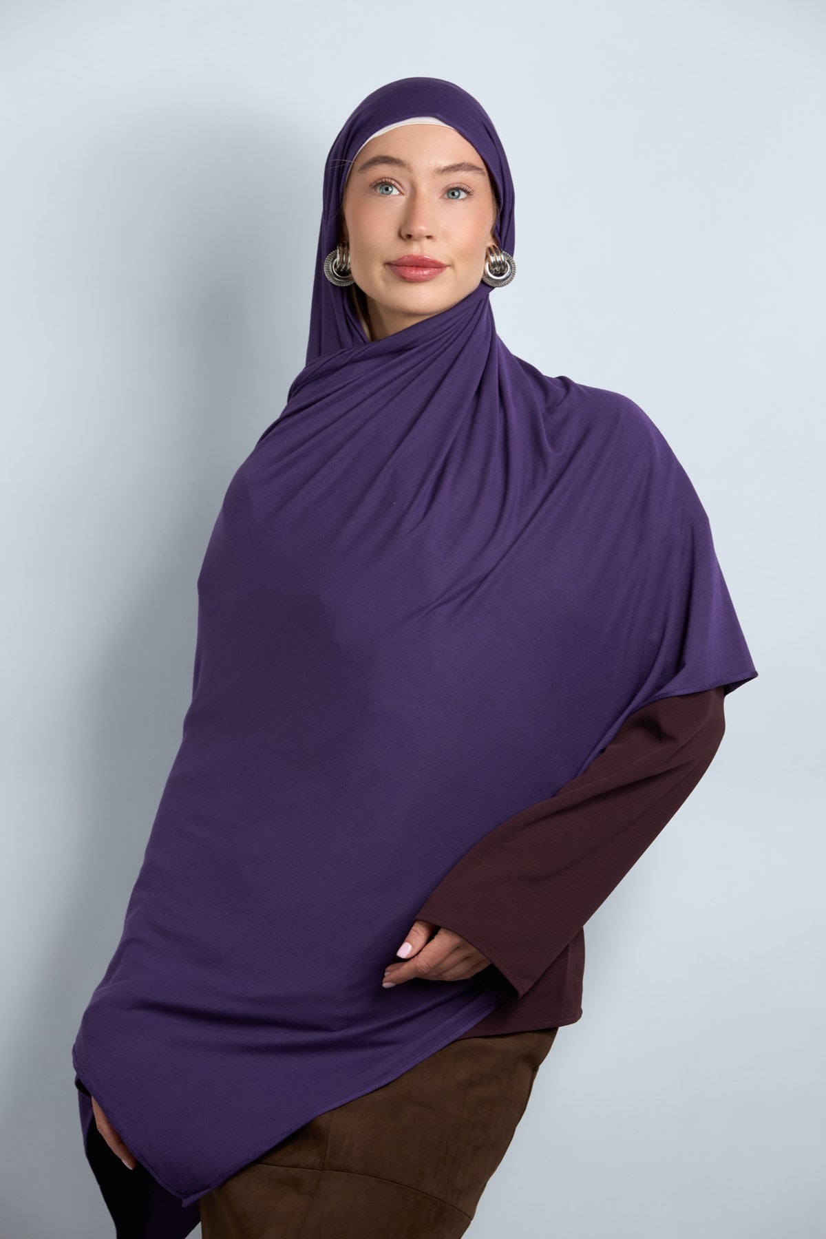 Premium Cotton Jersey Hijab Eggplant Purple 