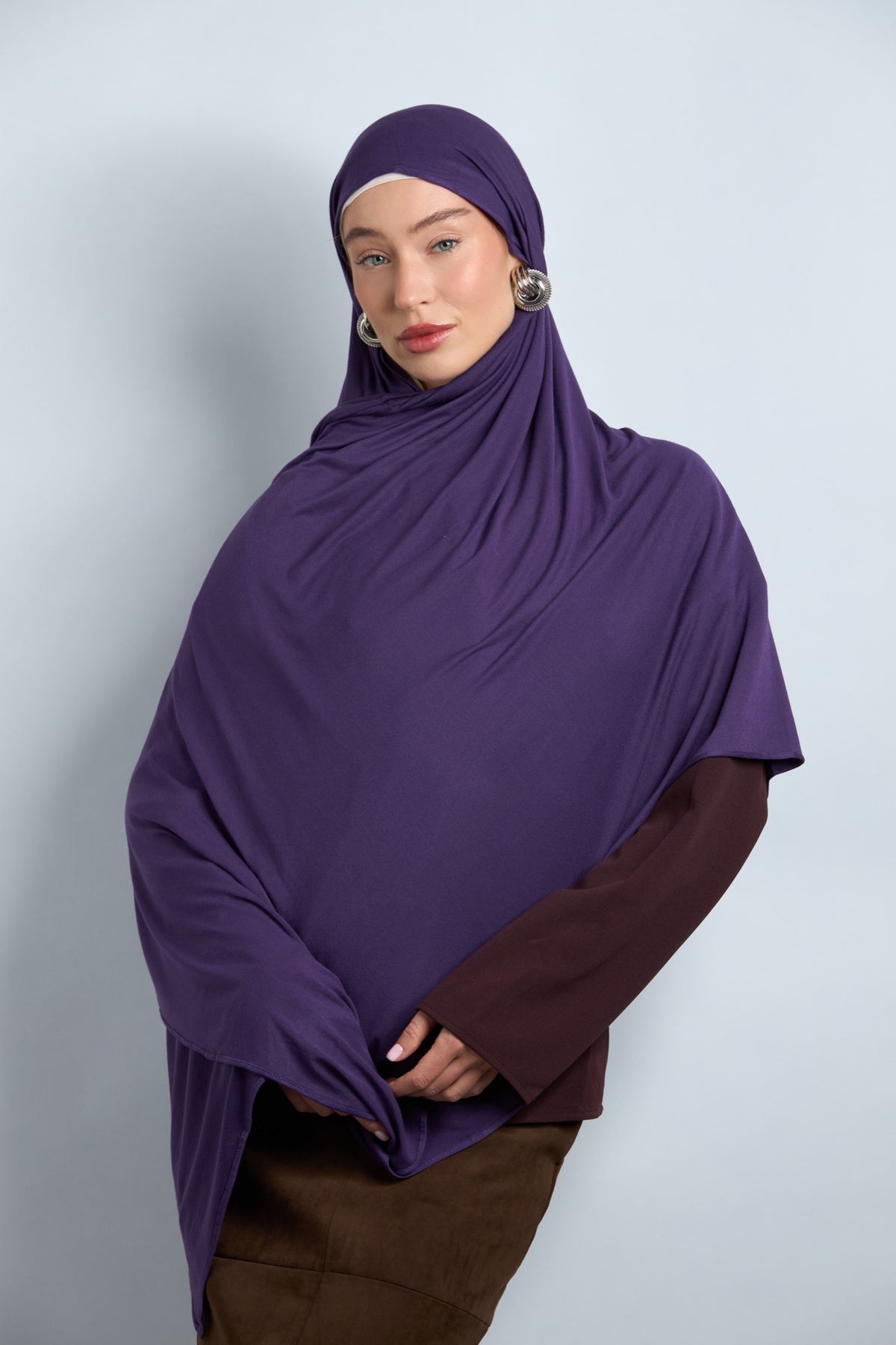 Premium Cotton Jersey Hijab Eggplant Purple 