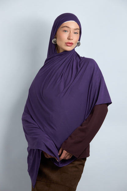 Premium Cotton Jersey Hijab Eggplant Purple 