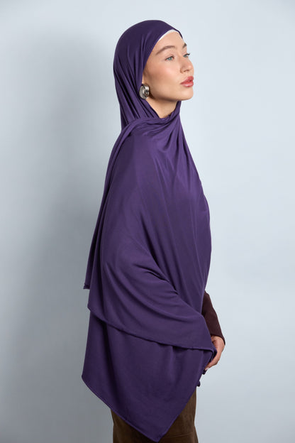 Premium Cotton Jersey Hijab Eggplant Purple 