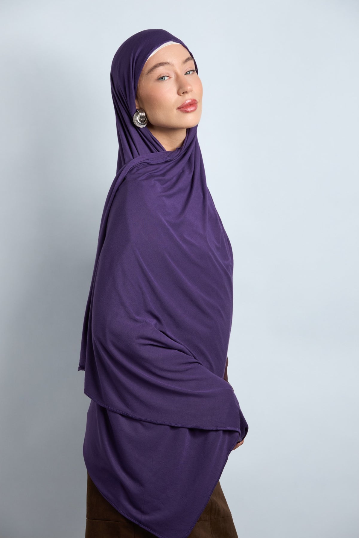 Premium Cotton Jersey Hijab Eggplant Purple 