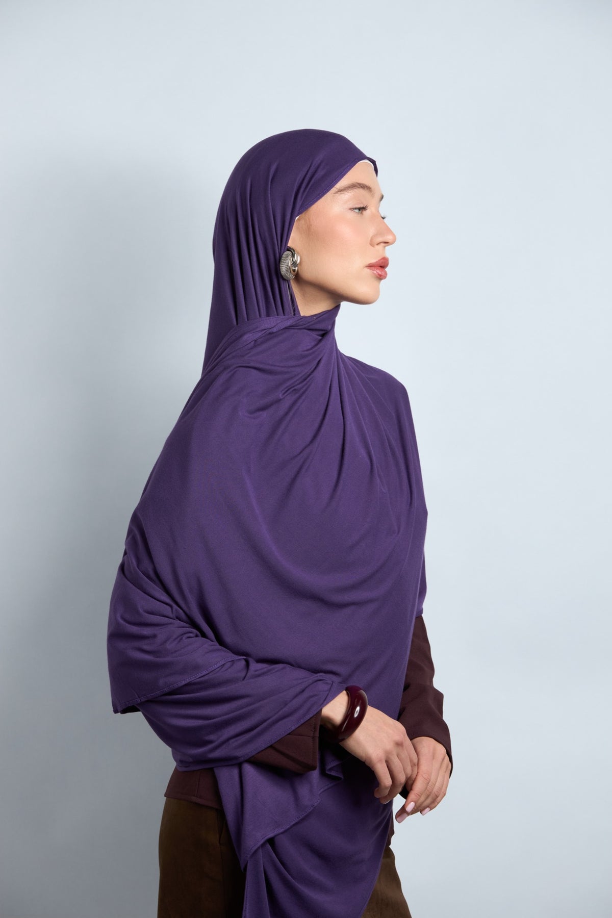Premium Cotton Jersey Hijab Eggplant Purple 