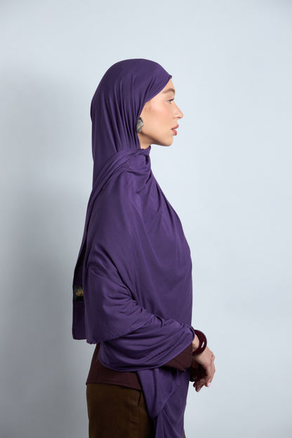 Premium Cotton Jersey Hijab Eggplant Purple 
