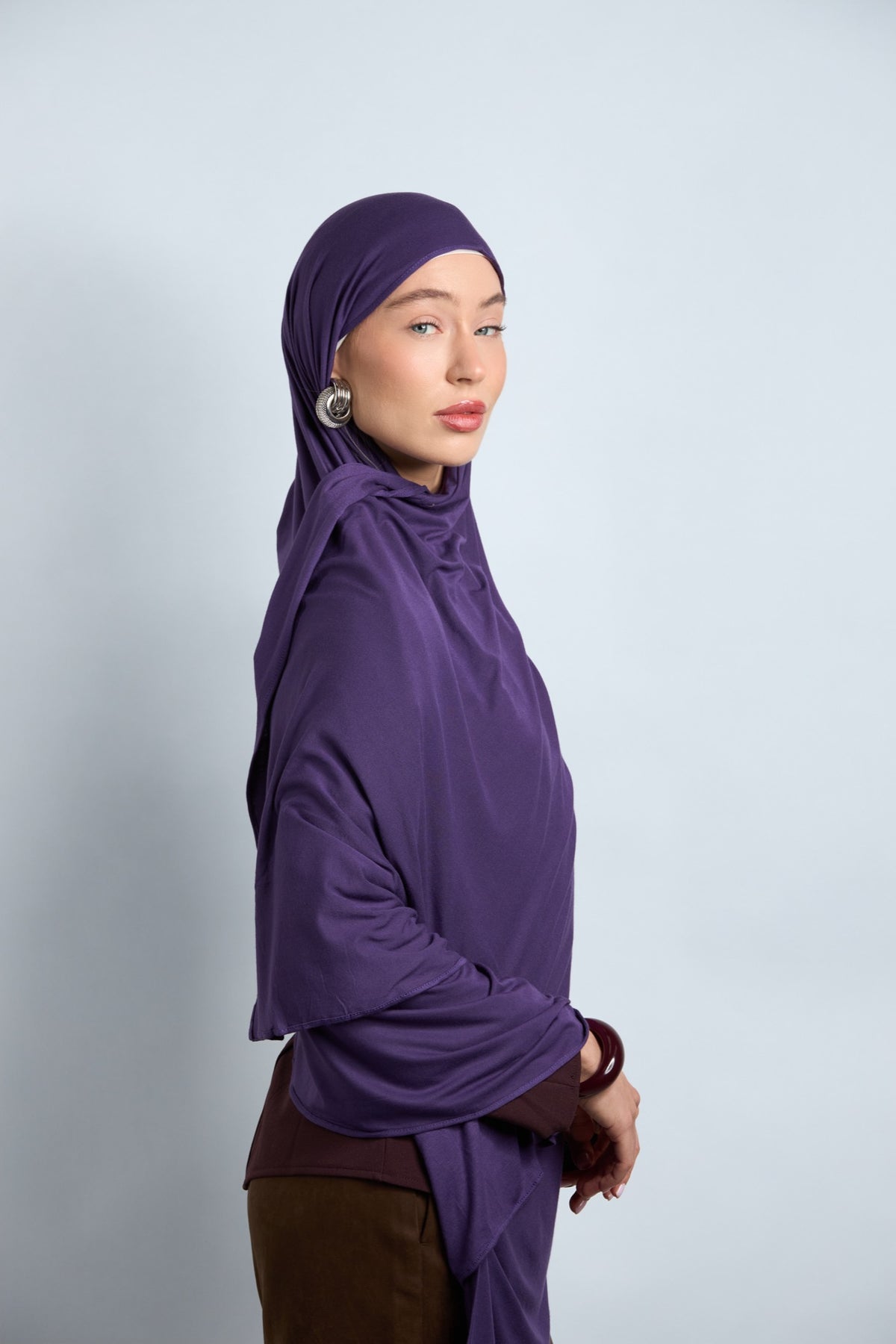 Premium Cotton Jersey Hijab Eggplant Purple 
