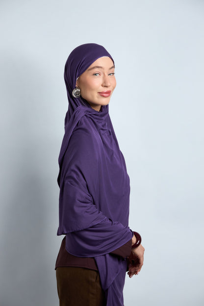 Premium Cotton Jersey Hijab Eggplant Purple 