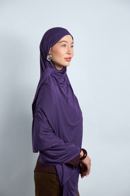 Premium Cotton Jersey Hijab Eggplant Purple 