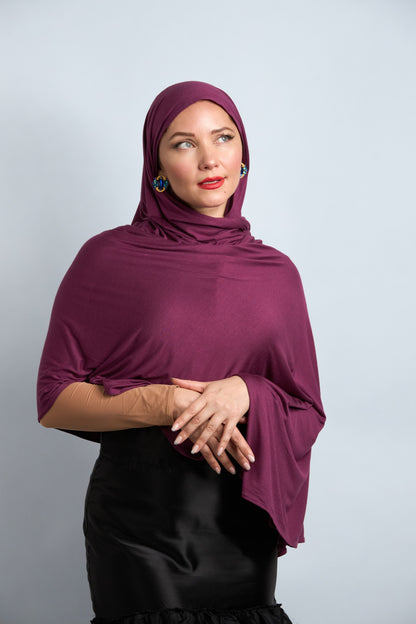 Premium Cotton Jersey Hijab Dark Reddish Purple 
