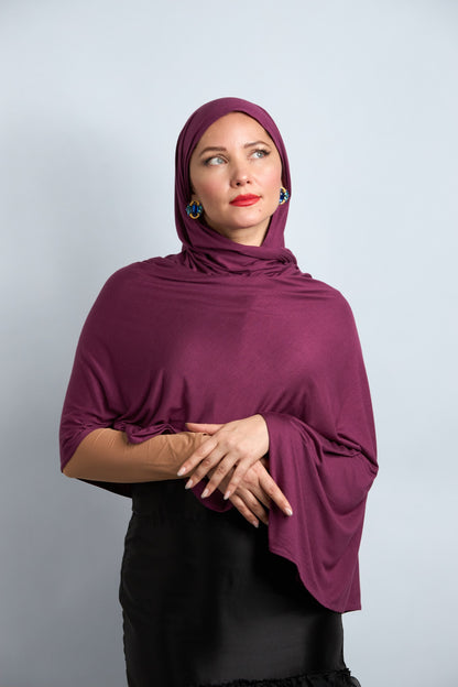 Premium Cotton Jersey Hijab Dark Reddish Purple 