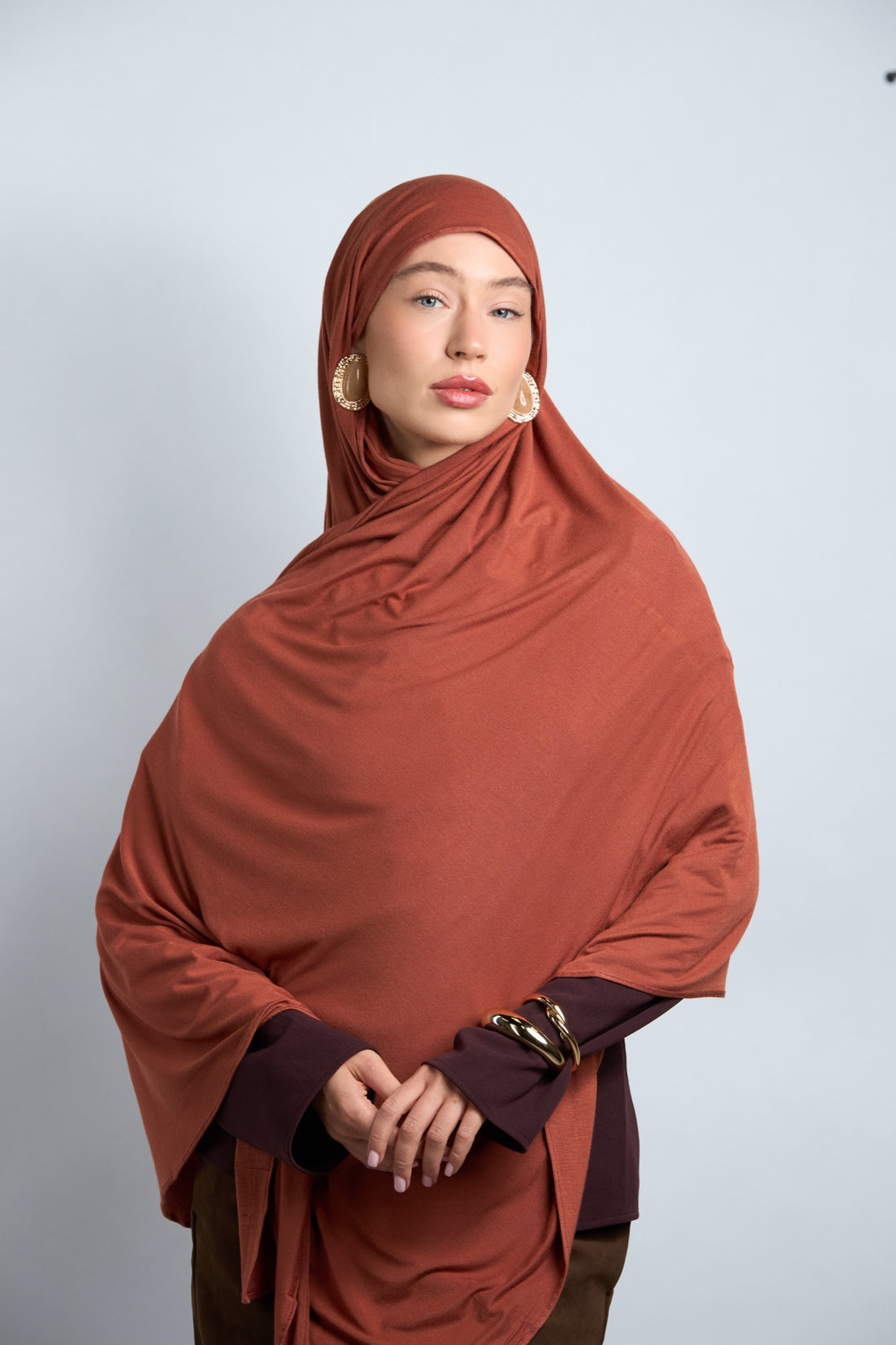 Premium Cotton Jersey Hijab Brown Orange 