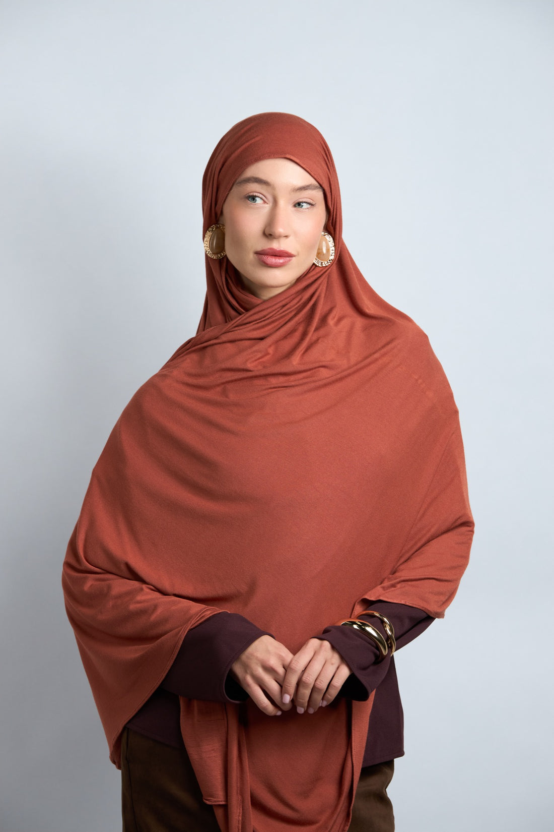 Premium Cotton Jersey Hijab Brown Orange 