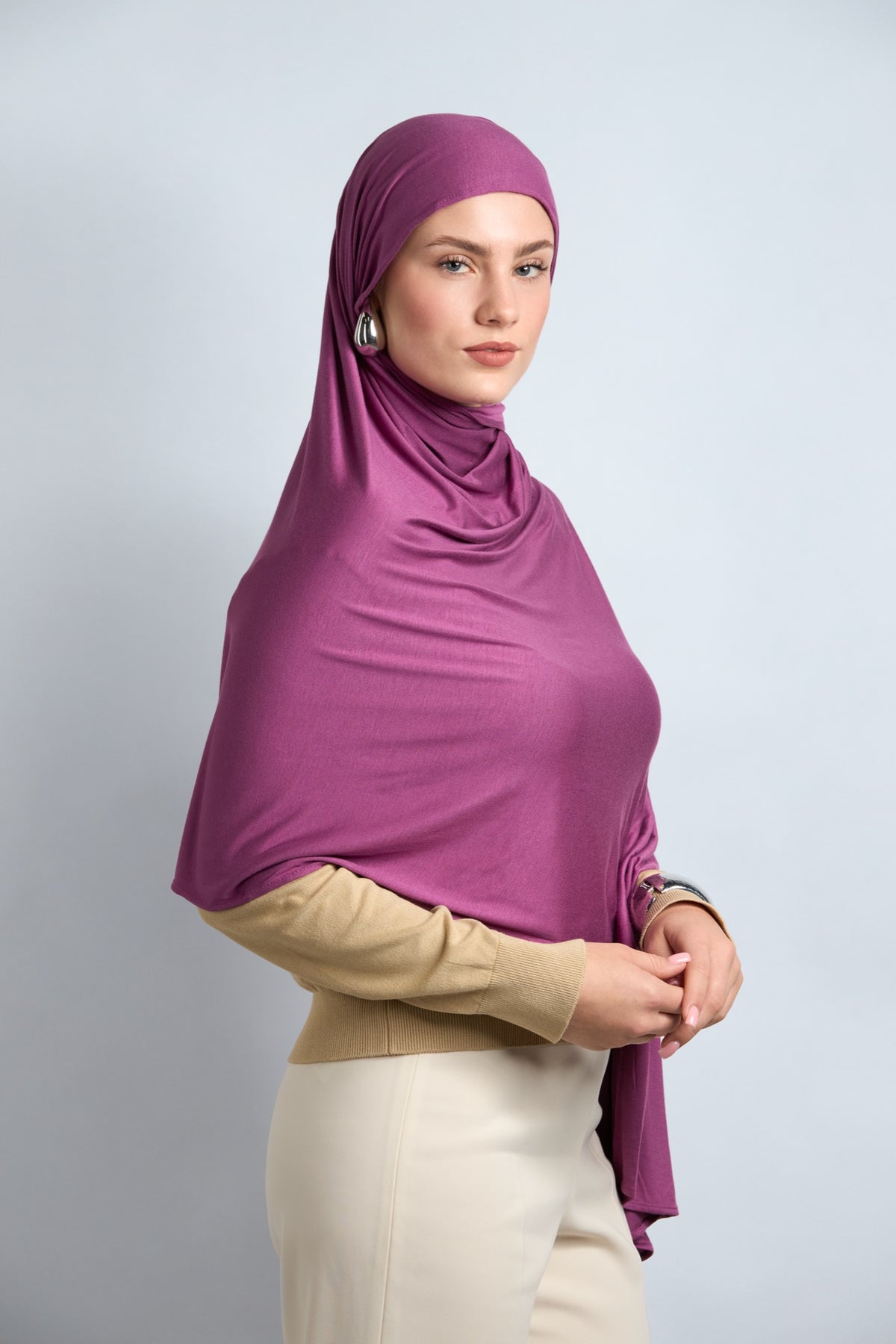 Premium Cotton Jersey Hijab Light Reddish Purple 