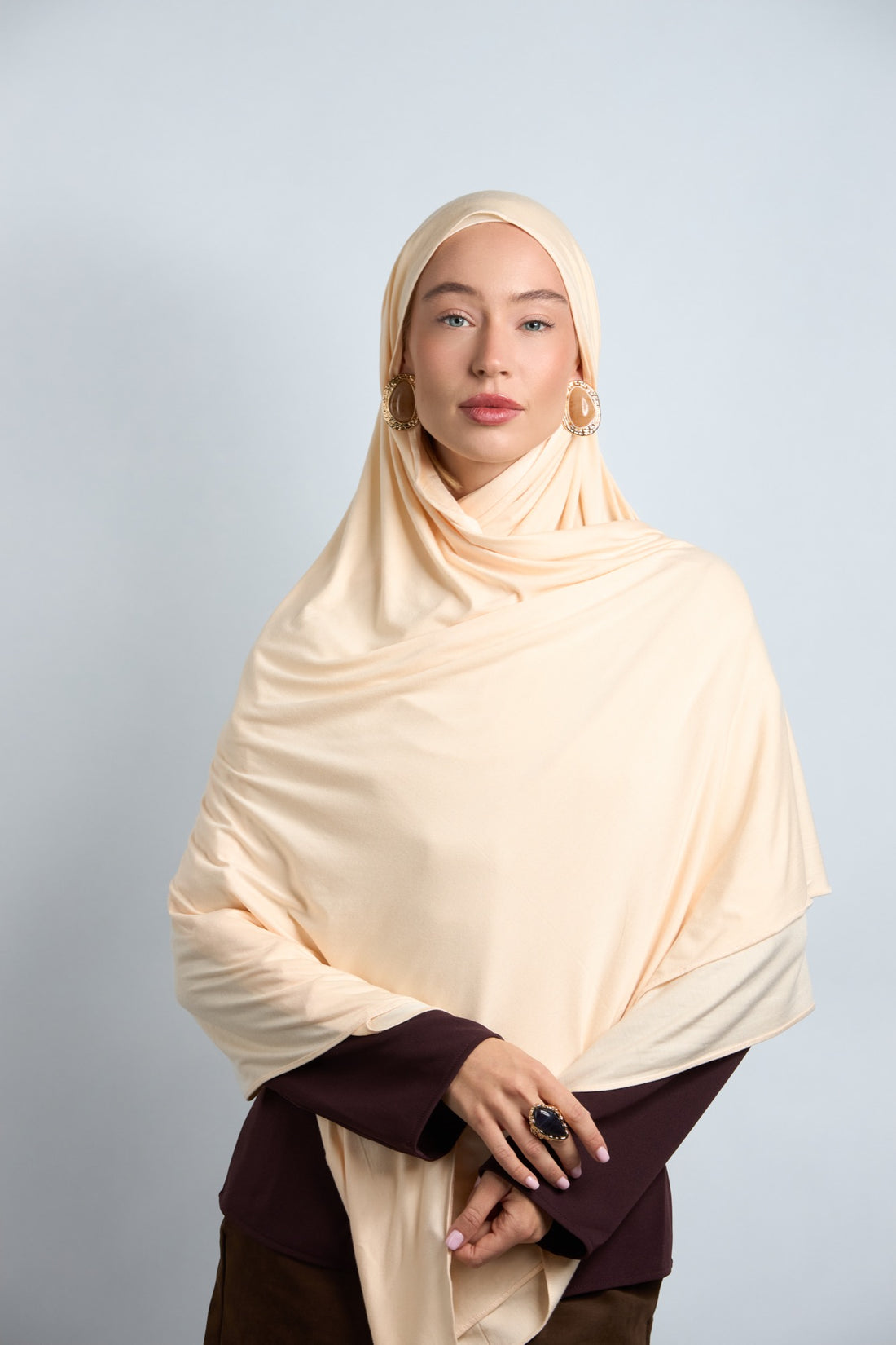 Premium Cotton Jersey Hijab Apricot Peach 