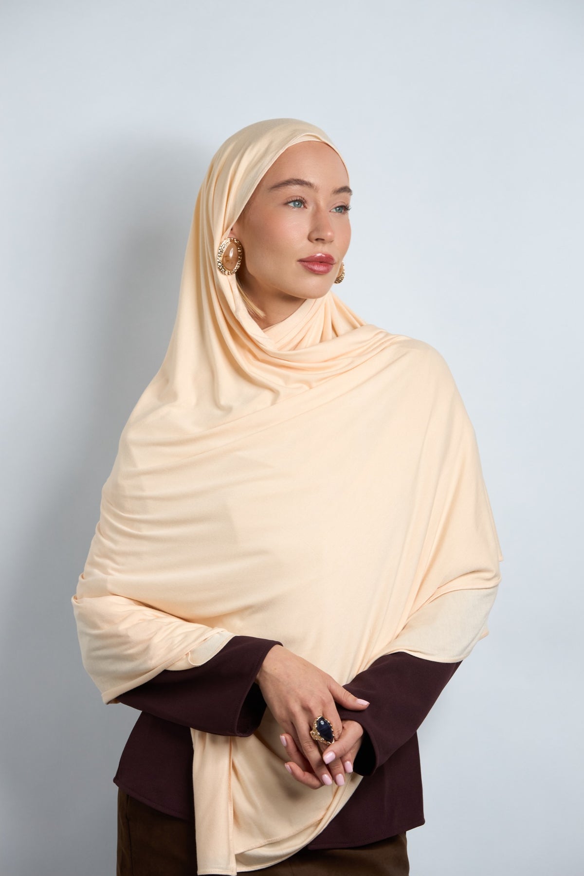 Premium Cotton Jersey Hijab Apricot Peach 