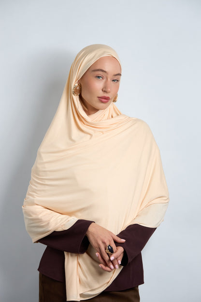Premium Cotton Jersey Hijab Apricot Peach 