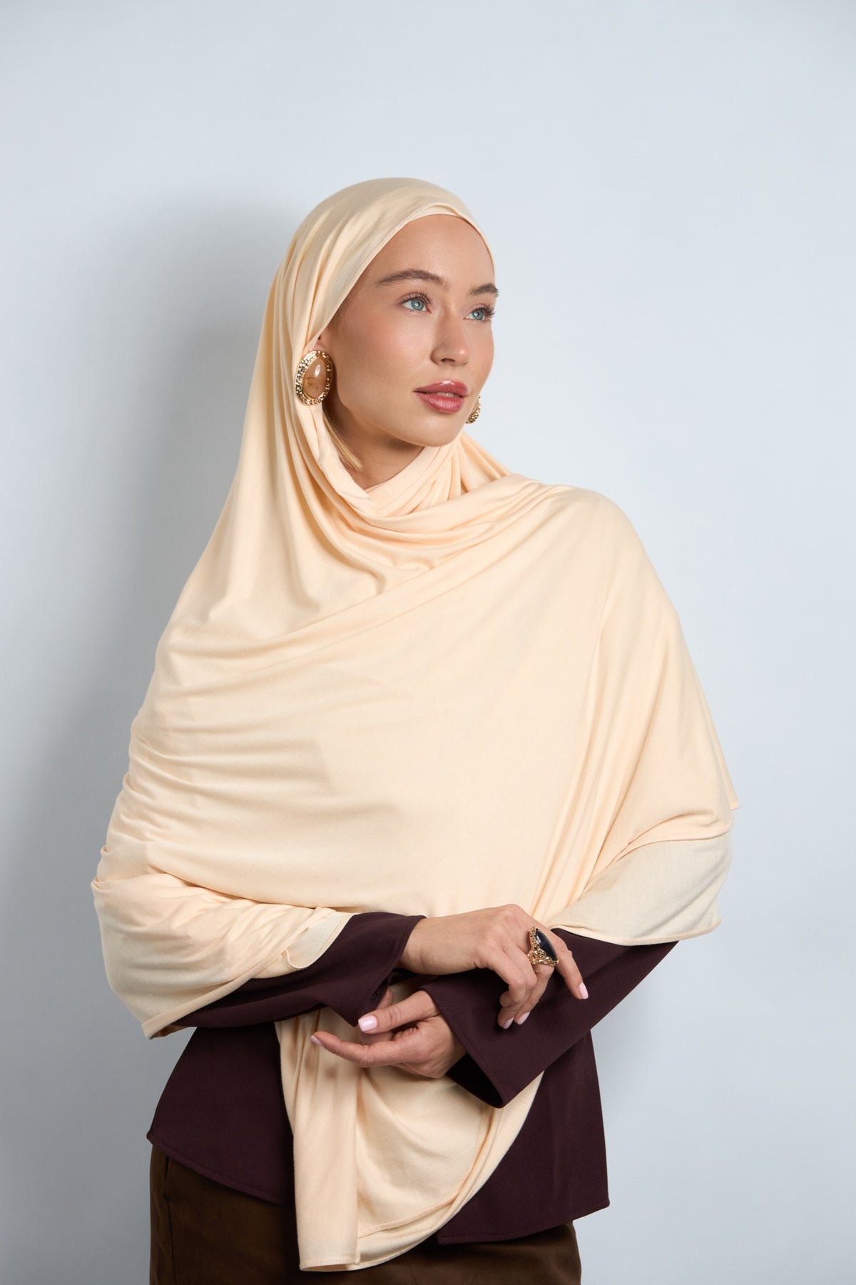 Premium Cotton Jersey Hijab Apricot Peach 