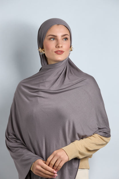 Premium Cotton Jersey Hijab Thunder Gray 