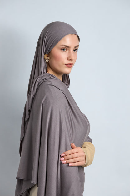 Premium Cotton Jersey Hijab Thunder Gray 