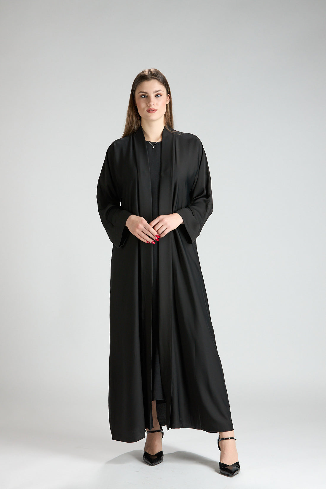 Noor Black Belted V-Neck 3-Piece Abaya