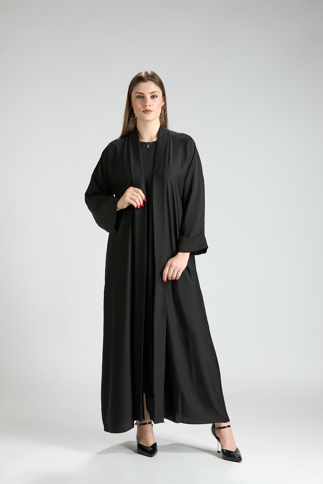 Noor Black Belted V-Neck 3-Piece Abaya