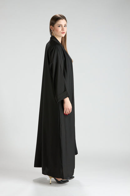 Noor Black Belted V-Neck 3-Piece Abaya