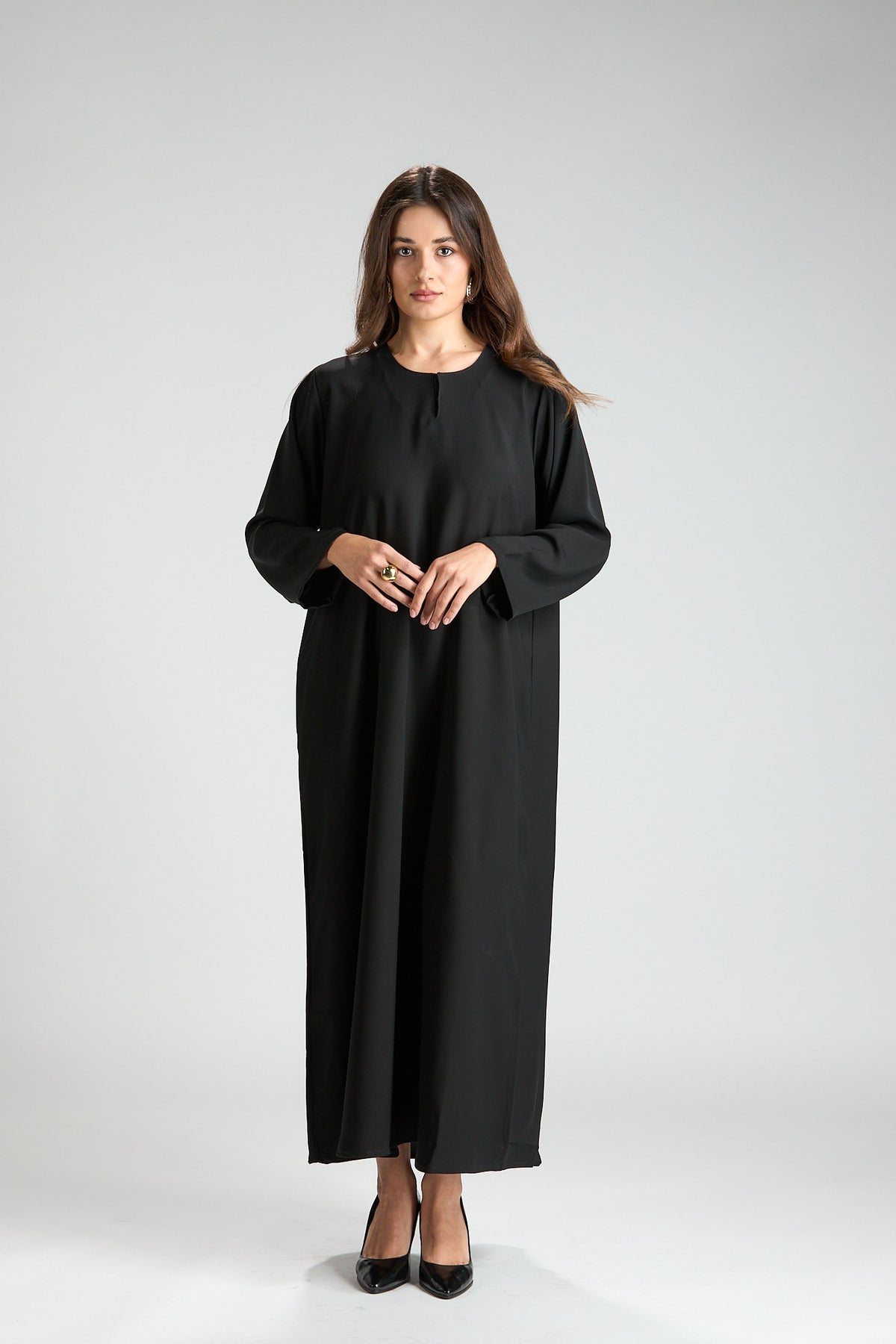 Layali Black Closed Abaya with Scarf