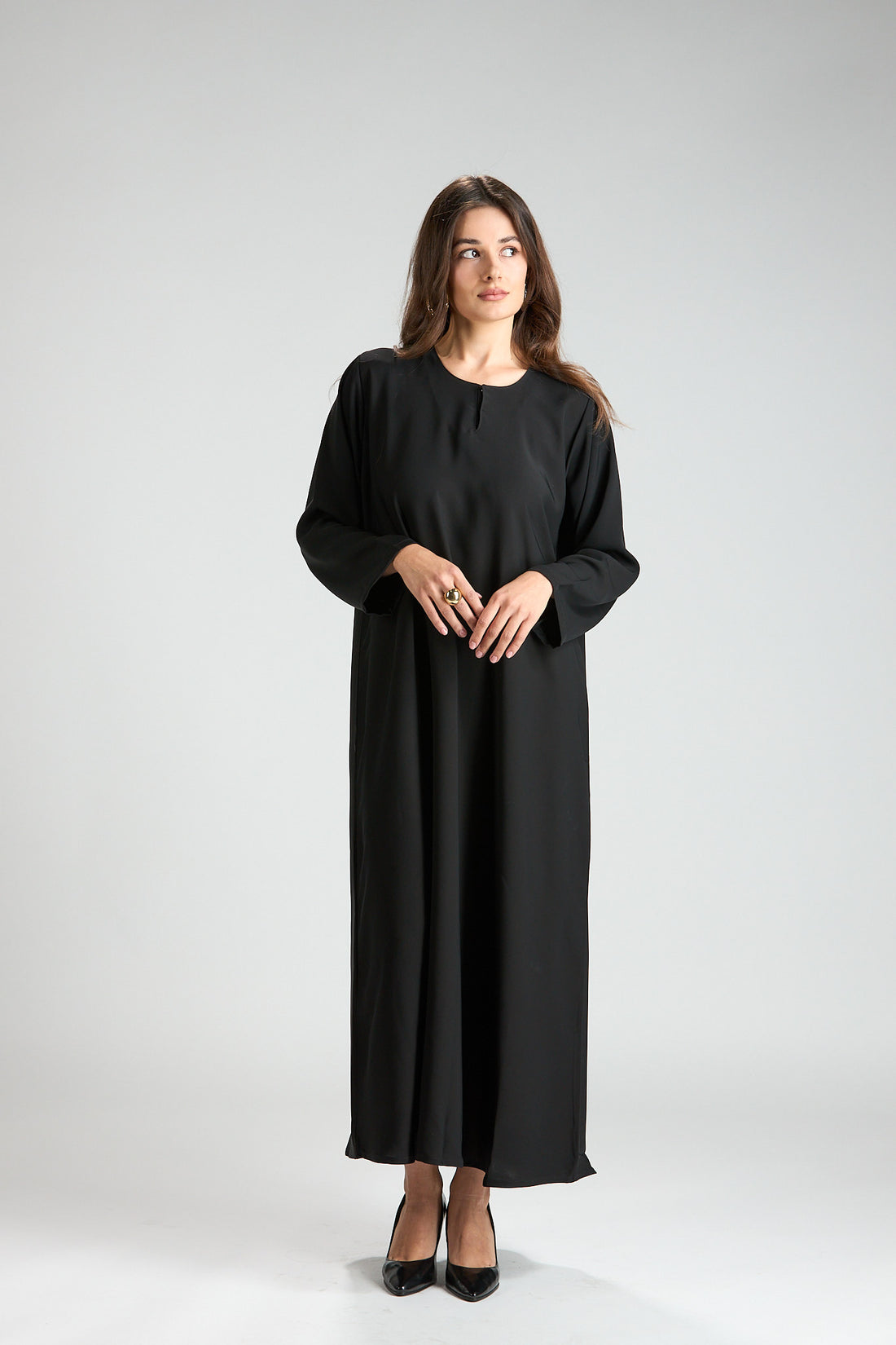 Layali Black Closed Abaya with Scarf